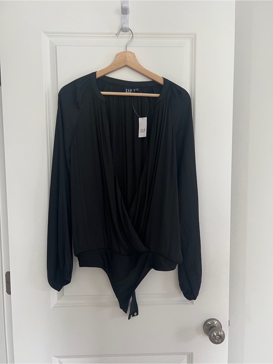 GAP Tops - NET GAP Black Long-Sleeve Surplice Bodysuit M
